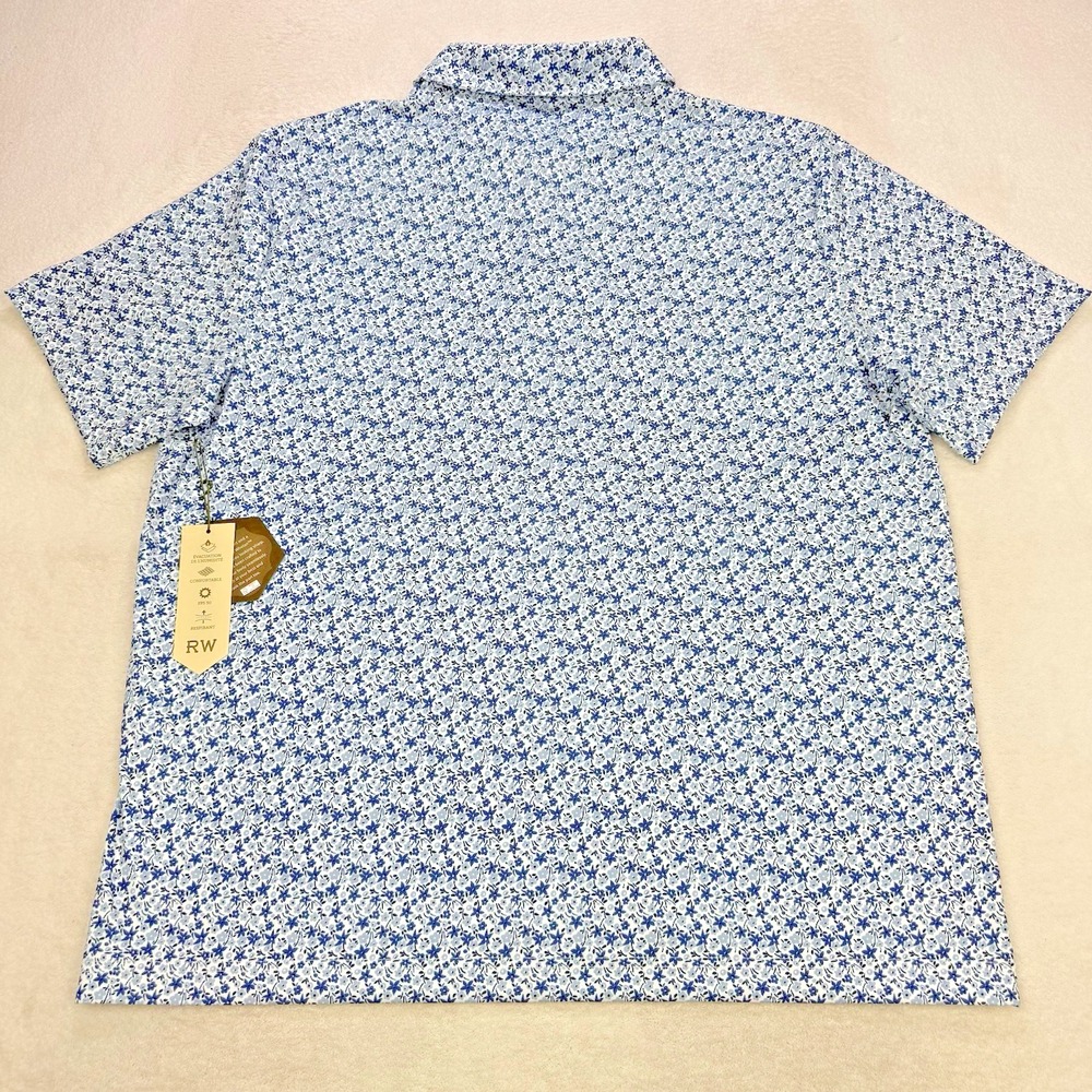 Rorie Whelan Golf Polo‎ Shirt Men 2XL Blue Floral AOG Wicking UPF50 NWT - Picture 4 of 8